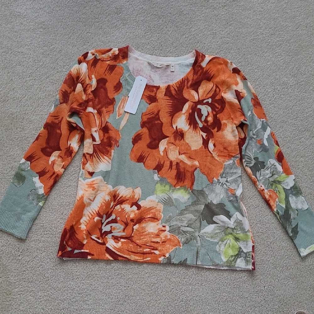 Floral Women's Top - Orange and Green